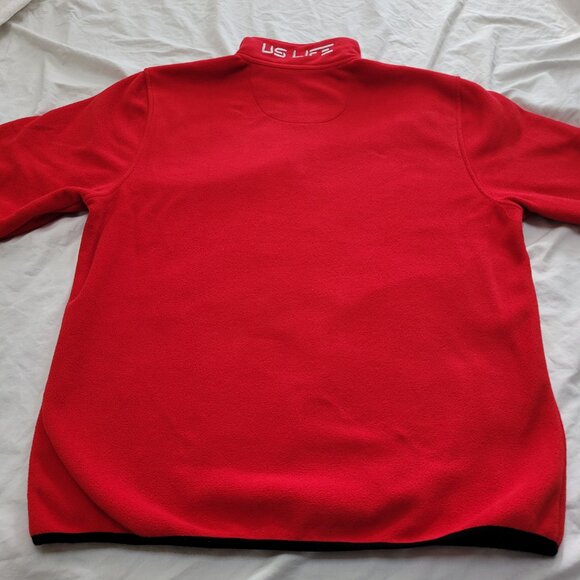 US Life Red Fleece Pullover Jacket 1/4 Zip Collar Logo Mens Large Black Trim - Picture 6 of 10